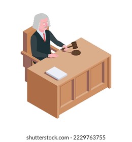 Composición isométrica de la justicia de ley con imagen aislada de juicio judicial en ilustración vectorial de fondo en blanco