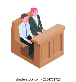 Law justice isometric composition with isolated court trial image on blank background vector illustration