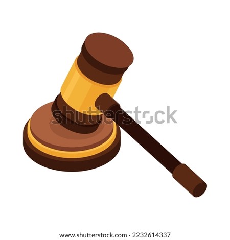 Law justice isometric composition with isolated image of court trial element on blank background vector illustration