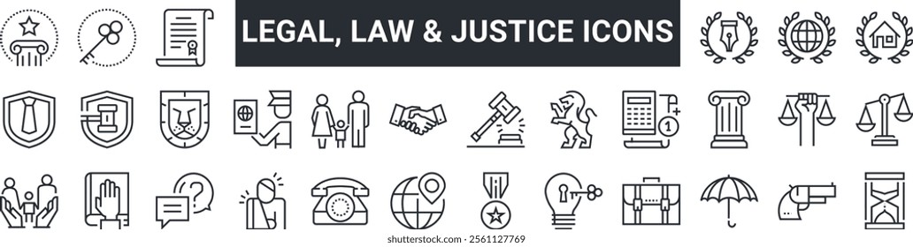 Law Justice Legal Icons Set Line Art Vector Illustration Vector Illustration