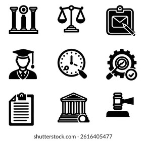Law Justice Legal System Icons Glyph Set