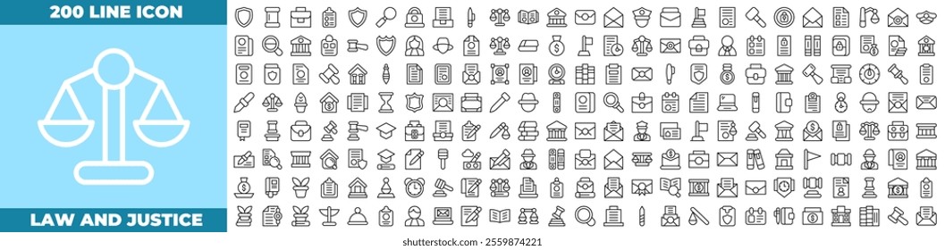 Law And Justice Line Editable Icons set. Vector illustration in modern thin line style of law and justuce icons: law, lawyer, justice, etc