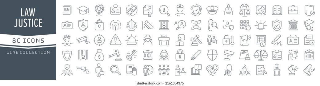 Law and justice line icons collection. Big UI icon set in a flat design. Thin outline icons pack. Vector illustration EPS10