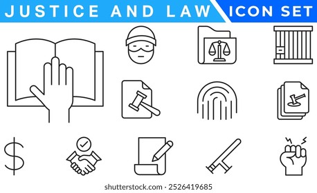 Law and justice line icons collection. Big UI icon set in a flat design. Thin outline icons pack. 
