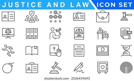 Law and justice line icons collection. Big UI icon set in a flat design. Thin outline icons pack. 