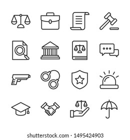 Law And Justice Line Icons Set Vector Illustration