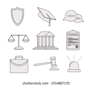 Law And Justice Line Icons Set Vector Illustration