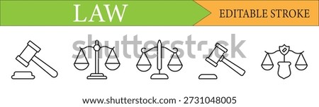 Law and Justice Line Icons Set with Editable Stroke for Legal Services.
