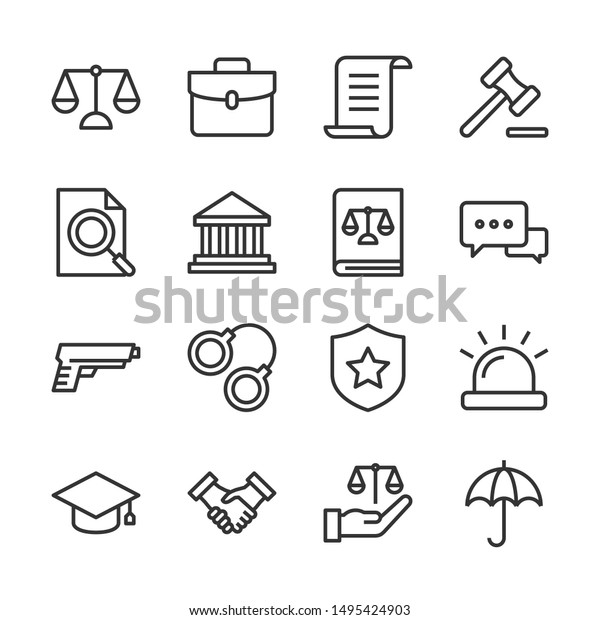 Law Justice Line Icons Set Vector Stock Vector Royalty Free 1495424903 0153