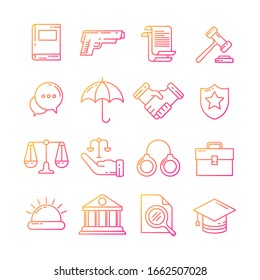 Law And Justice Monoline Icon Pack Vector Illustration