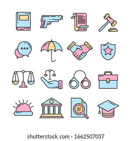 Law And Justice Monoline Icon Pack Vector Illustration