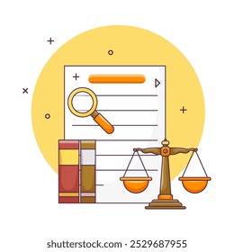 Law and Justice.  Paper Document with Scale of Justice Illustrations
