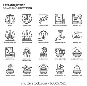 Law And Justice Related, Pixel Perfect, Editable Stroke, Up Scalable Vector Icon Set. 