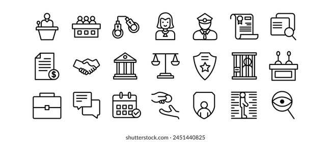 law and justice related vector icons collection on a white background.