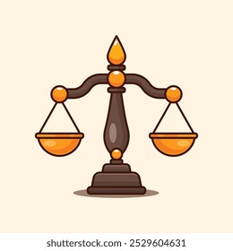 Ley y escala de la justicia. Ilustración vectorial de dibujos animados. elemento de diseño para cartel, folleto, Web, mascota, pegatina, logotipo e icono.