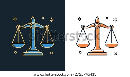 Law and justice scale icons presented in two different color palettes for legal judicial and courtroom related design projects.