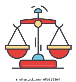 Law and justice scales concept. Line vector icon. Editable stroke. Flat linear illustration isolated on white background