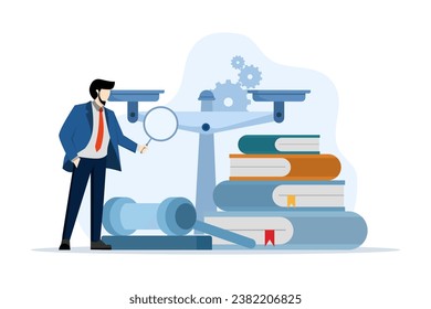 Law and justice scene concept. lawyer consultant client, judge knocks with wooden gavel. Legal advice concept and consultation. Consideration. Flat vector illustration for banners and websites.