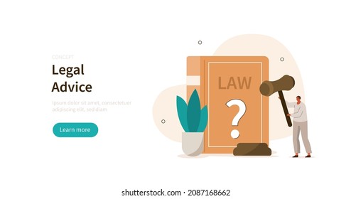 Law And Justice Scene. Lawyer Or Notary Providing Business Legal Consultation And Explaining Civil Law. Legal Advice Concept. Vector Illustration.