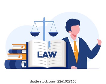 Law and justice scenes. lawyer consulting client. Legal advice concept. Flat vector illustration and icons set.