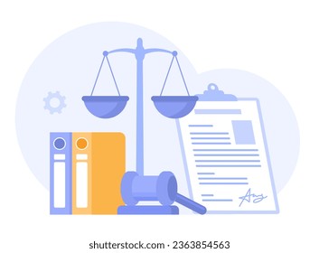 Law and justice scenes. lawyer consulting client, judge knocking with wooden hammer. Legal advice concept and consultation. Judgment. Flat vector illustration for banner and website