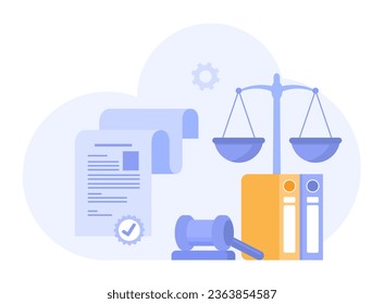 Law and justice scenes. lawyer consulting client, judge knocking with wooden hammer. Legal advice concept and consultation. Judgment. Flat vector illustration for banner and website