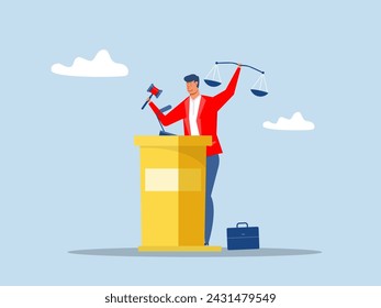 Law and justice scenes.businessman attorney or lawyer holding gavel and equality scale on other hand.lawyer consulting client, judge knocking with wooden hammer. 
