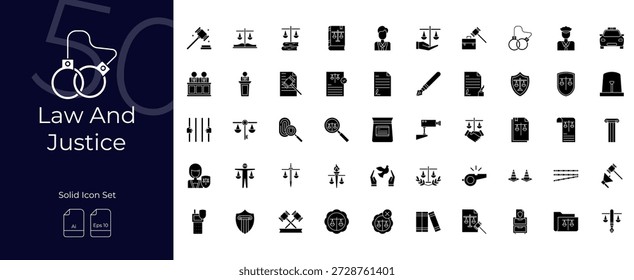 Conjunto de iconos editables sólidos de ley y justicia