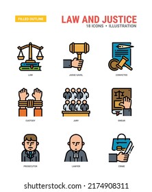 Iconos del Vector de Ley y Justicia para diseño web, libro, revista, afiche, anuncios, aplicación, etc.