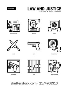 Iconos del Vector de Ley y Justicia para diseño web, libro, revista, afiche, anuncios, aplicación, etc.