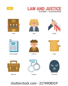 Law And Justice Vector icons for web design, book, magazine, poster, ads, app, etc.