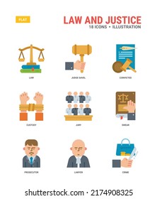 Law And Justice Vector icons for web design, book, magazine, poster, ads, app, etc.