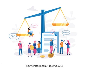 Law And Justice Vector Illustration For Web Banner, Infographics, Mobile. Lawyer, Attorney At Law, Legal Advice, Sign Document, 