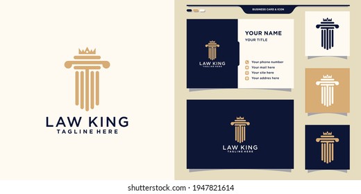 Law king logo design template and business card. Logo can be used for law firm, law office. Premium Vector