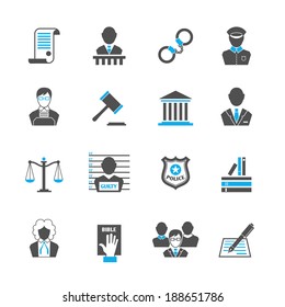 Law legal justice crime and punishment  icons set with handcuff barrister isolated vector illustration