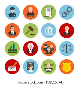 Law legal justice judge and legislation flat icons set isolated vector illustration