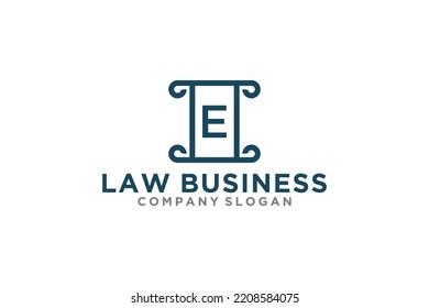 Law legal logo design pillar column icon symbol initial E letter 