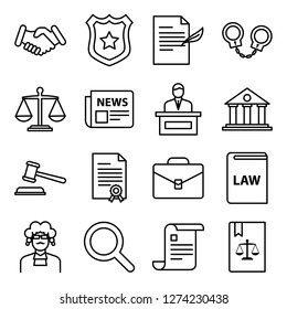 Law and legal right icons pack. Isolated law and legal right symbols collection. Graphic icons element