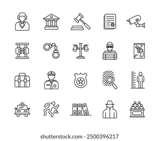 Law Line Icon Set, Crime Icon Set, Security Icon Set, Police Icon Set