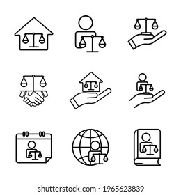Conjunto de iconos de la línea de ley. Trazo editable. vector de plantilla de diseño