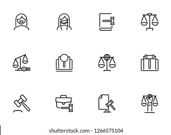 Law Line Icon Set. Set Of Line Icons On White Background. Scale, Advocate, Judge. Law Concept. Vector Illustration Can Be Used For Topics Like 
