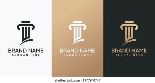 Law logo design combined with initial letter W. Inspiration, illustration logo for business