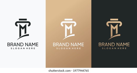 Law logo design combined with initial letter M. Inspiration, illustration logo for business