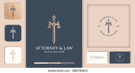 law logo design, sword of justice and business card