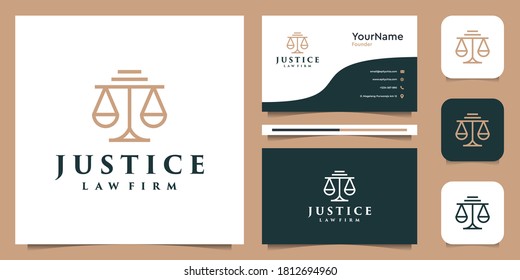 Diseño gráfico vectorial del logotipo de la ley en estilo lineal. Bien por marca, icono, justicia, abogado, publicidad, bufete de abogados y tarjeta de visita