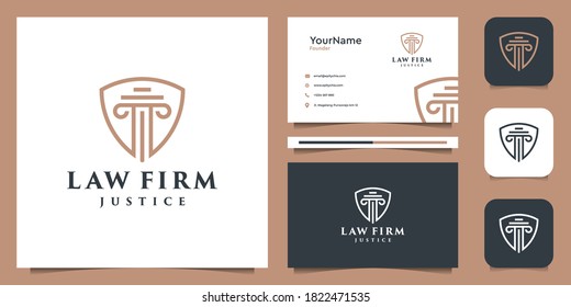 Law logo illustration vector graphic design in line art style. Good for firm, lawyer, justice, judge, icon, advertising, brand, and business card