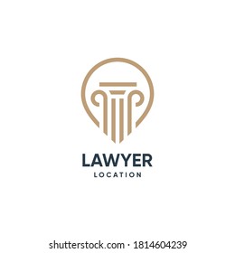 Logo de la ley con elemento de ubicación y estilo de arte de línea, ley, justicia, abogado