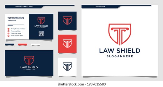Logo de la ley con el concepto de escudo Vector Premium