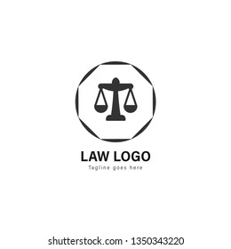 Law logo template design. Law logo with modern frame isolated on white background