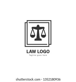 Law logo template design. Law logo with modern frame isolated on white background